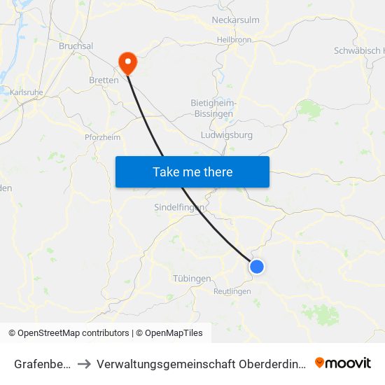 Grafenberg to Verwaltungsgemeinschaft Oberderdingen map