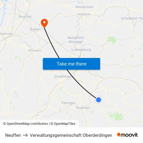 Neuffen to Verwaltungsgemeinschaft Oberderdingen map