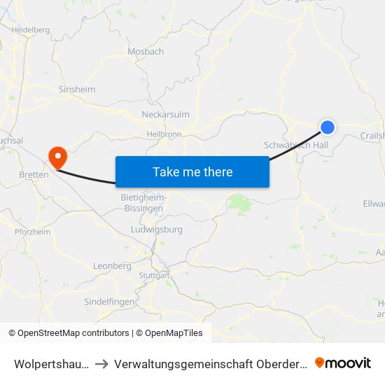 Wolpertshausen to Verwaltungsgemeinschaft Oberderdingen map