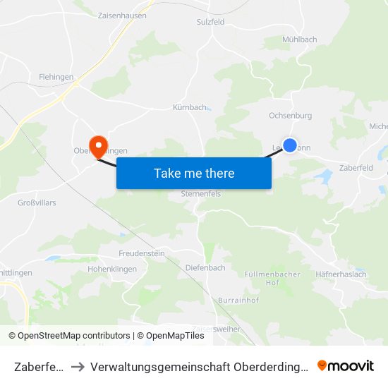 Zaberfeld to Verwaltungsgemeinschaft Oberderdingen map