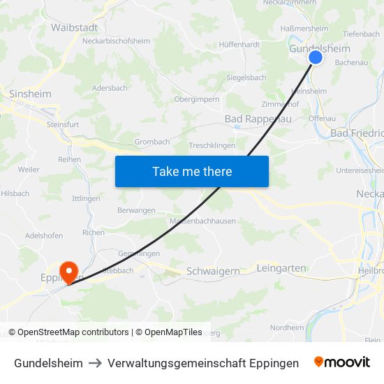 Gundelsheim to Verwaltungsgemeinschaft Eppingen map