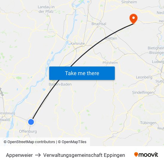 Appenweier to Verwaltungsgemeinschaft Eppingen map