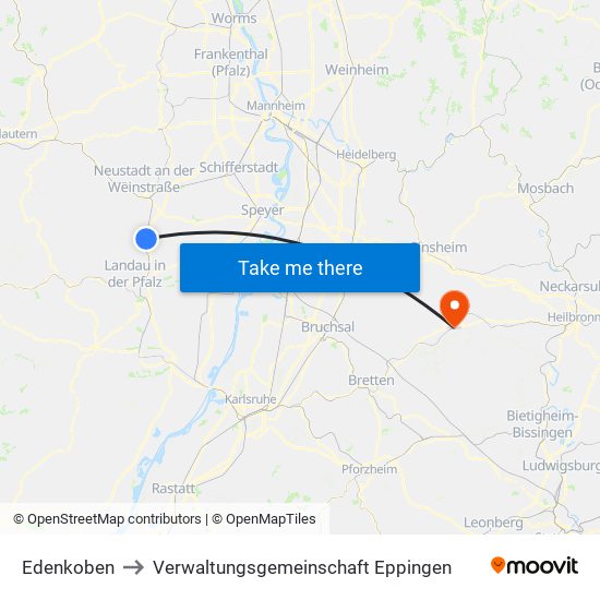 Edenkoben to Verwaltungsgemeinschaft Eppingen map