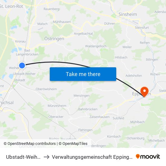 Ubstadt-Weiher to Verwaltungsgemeinschaft Eppingen map