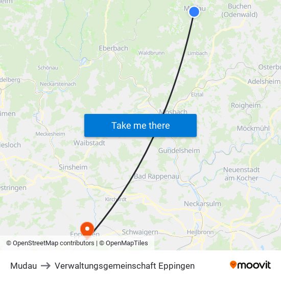 Mudau to Verwaltungsgemeinschaft Eppingen map