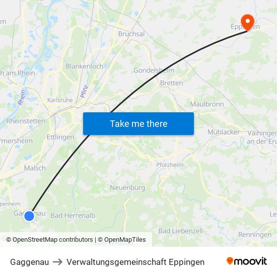 Gaggenau to Verwaltungsgemeinschaft Eppingen map