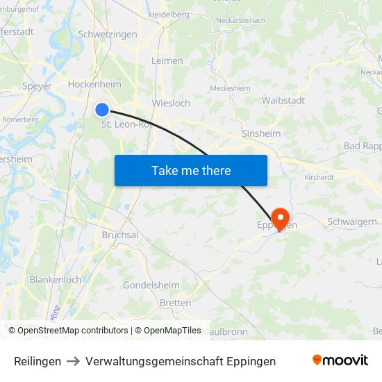 Reilingen to Verwaltungsgemeinschaft Eppingen map