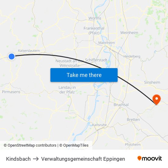 Kindsbach to Verwaltungsgemeinschaft Eppingen map