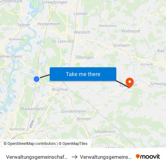 Verwaltungsgemeinschaft Graben-Neudorf to Verwaltungsgemeinschaft Eppingen map