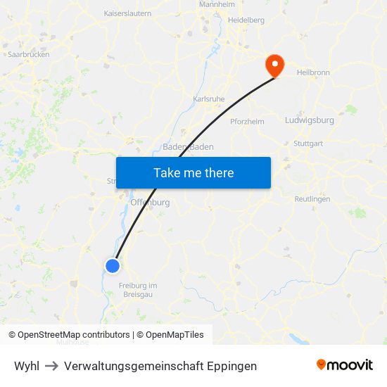 Wyhl to Verwaltungsgemeinschaft Eppingen map