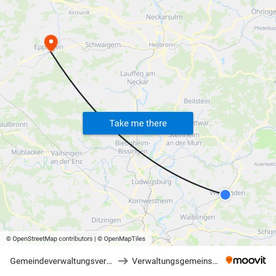 Gemeindeverwaltungsverband Winnenden to Verwaltungsgemeinschaft Eppingen map