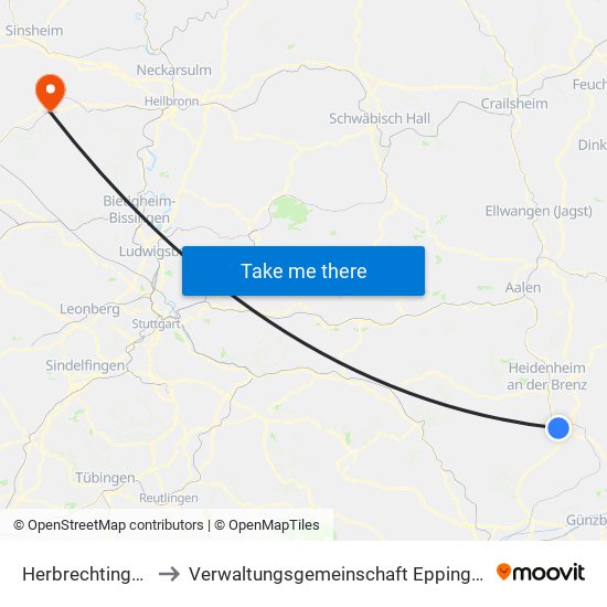 Herbrechtingen to Verwaltungsgemeinschaft Eppingen map