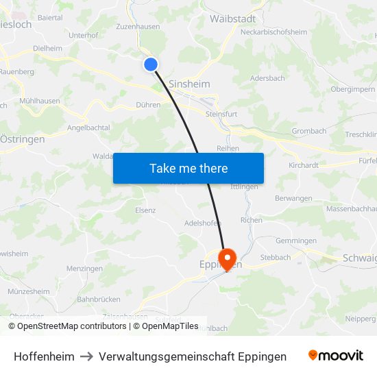 Hoffenheim to Verwaltungsgemeinschaft Eppingen map