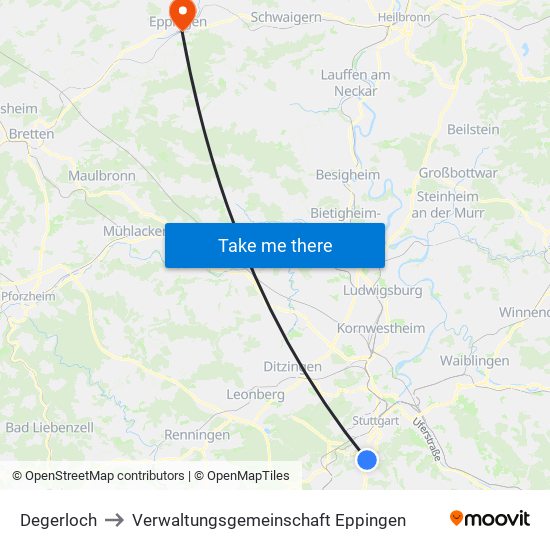 Degerloch to Verwaltungsgemeinschaft Eppingen map