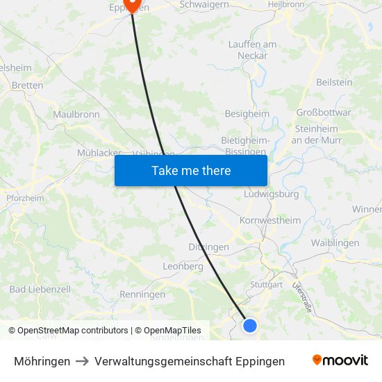 Möhringen to Verwaltungsgemeinschaft Eppingen map