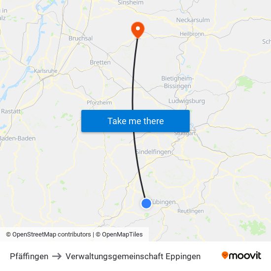 Pfäffingen to Verwaltungsgemeinschaft Eppingen map