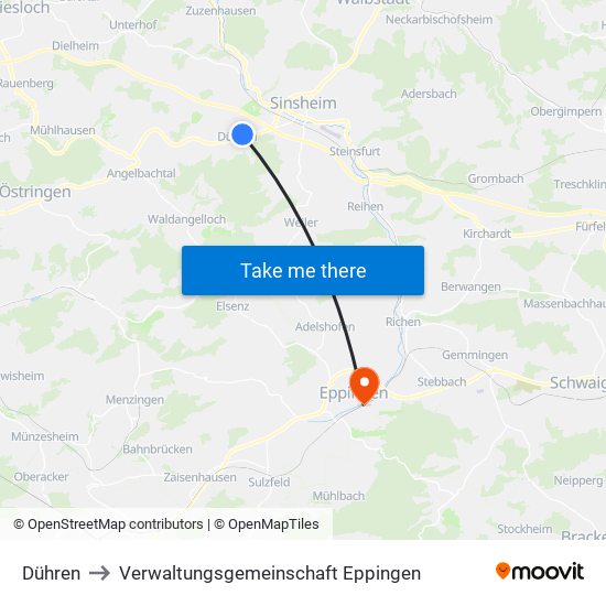 Dühren to Verwaltungsgemeinschaft Eppingen map