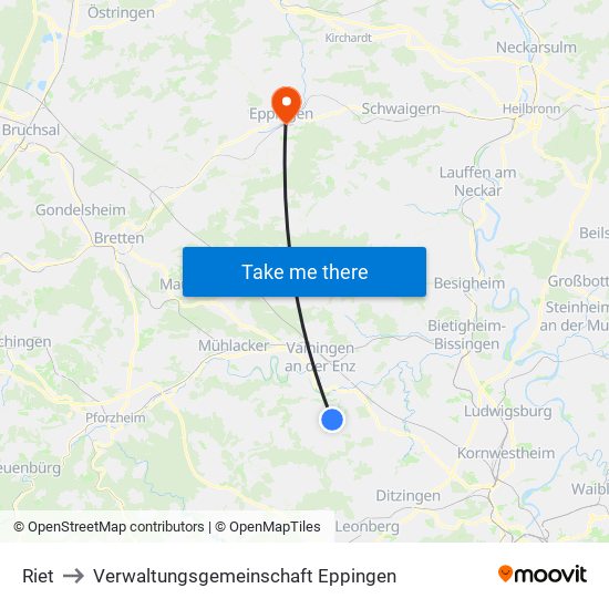 Riet to Verwaltungsgemeinschaft Eppingen map