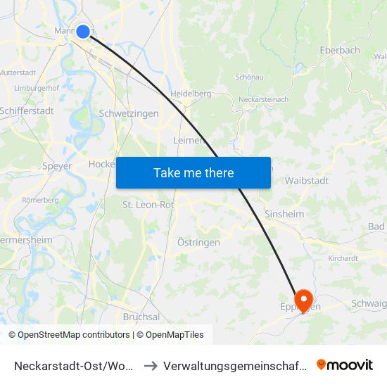 Neckarstadt-Ost/Wohlgelegen to Verwaltungsgemeinschaft Eppingen map