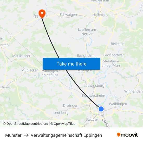 Münster to Verwaltungsgemeinschaft Eppingen map