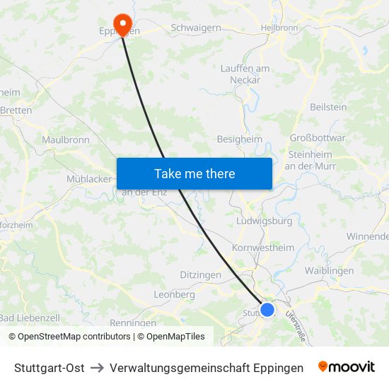 Stuttgart-Ost to Verwaltungsgemeinschaft Eppingen map