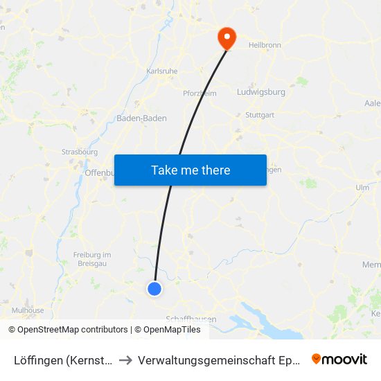 Löffingen (Kernstadt) to Verwaltungsgemeinschaft Eppingen map