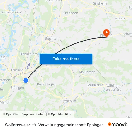 Wolfartsweier to Verwaltungsgemeinschaft Eppingen map
