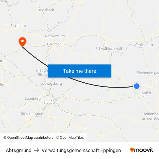 Abtsgmünd to Verwaltungsgemeinschaft Eppingen map