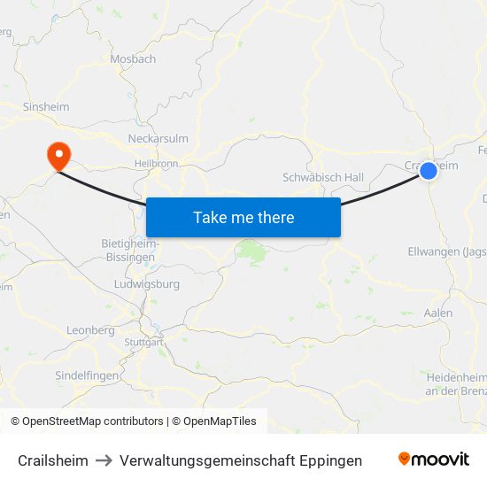 Crailsheim to Verwaltungsgemeinschaft Eppingen map