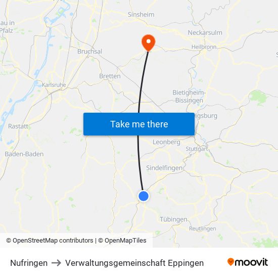 Nufringen to Verwaltungsgemeinschaft Eppingen map