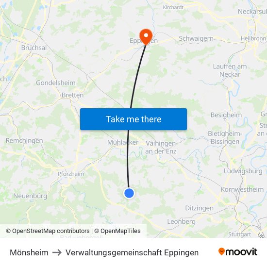 Mönsheim to Verwaltungsgemeinschaft Eppingen map