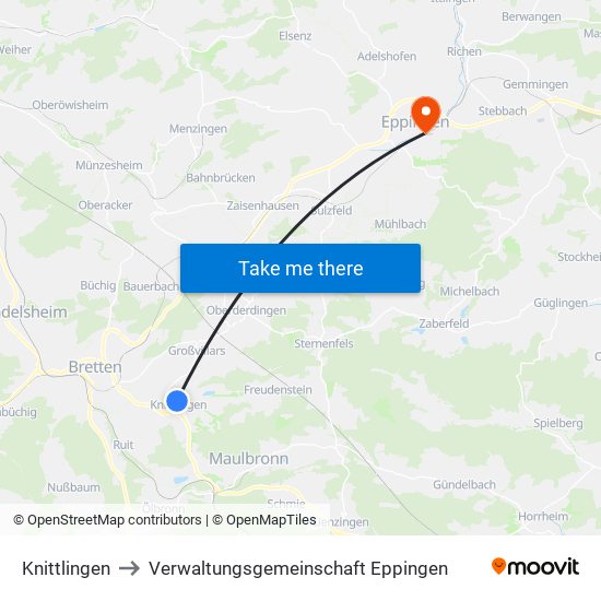 Knittlingen to Verwaltungsgemeinschaft Eppingen map