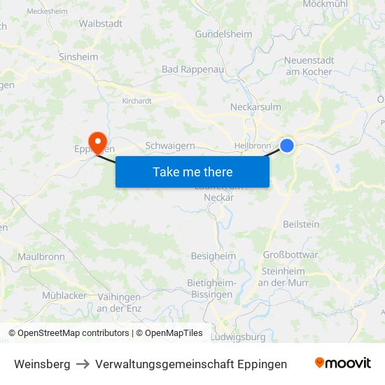 Weinsberg to Verwaltungsgemeinschaft Eppingen map
