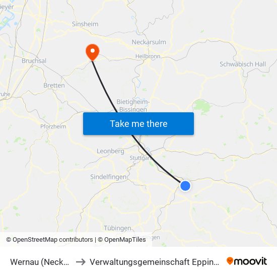 Wernau (Neckar) to Verwaltungsgemeinschaft Eppingen map