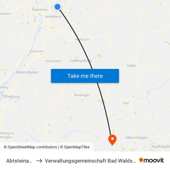 Abtsteinach to Verwaltungsgemeinschaft Bad Waldsee map