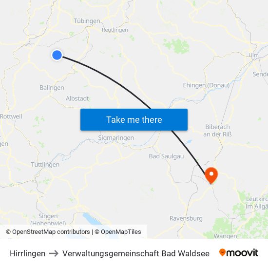 Hirrlingen to Verwaltungsgemeinschaft Bad Waldsee map