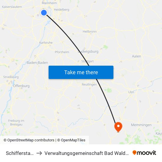 Schifferstadt to Verwaltungsgemeinschaft Bad Waldsee map