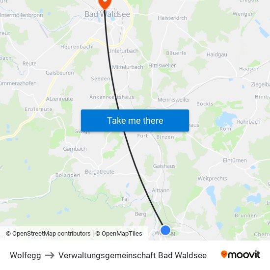 Wolfegg to Verwaltungsgemeinschaft Bad Waldsee map