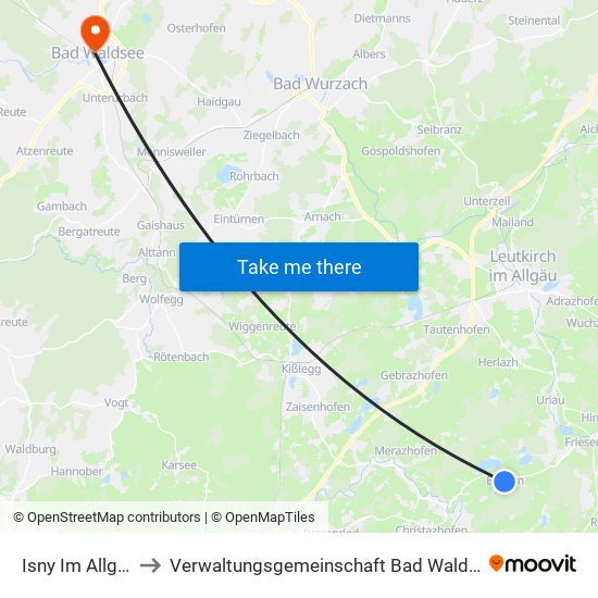 Isny Im Allgäu to Verwaltungsgemeinschaft Bad Waldsee map