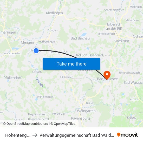 Hohentengen to Verwaltungsgemeinschaft Bad Waldsee map