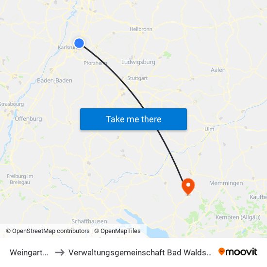 Weingarten to Verwaltungsgemeinschaft Bad Waldsee map