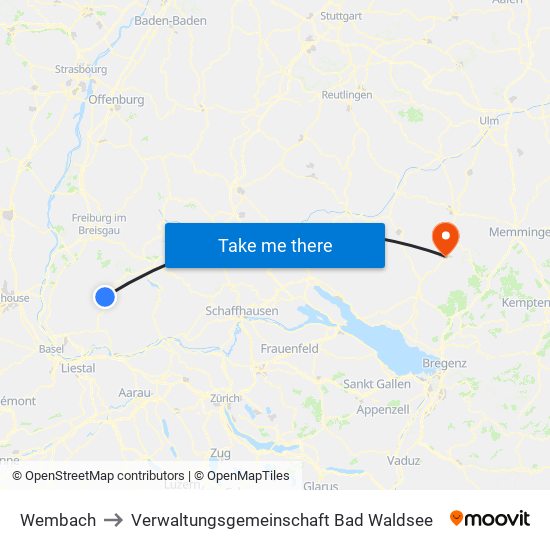 Wembach to Verwaltungsgemeinschaft Bad Waldsee map