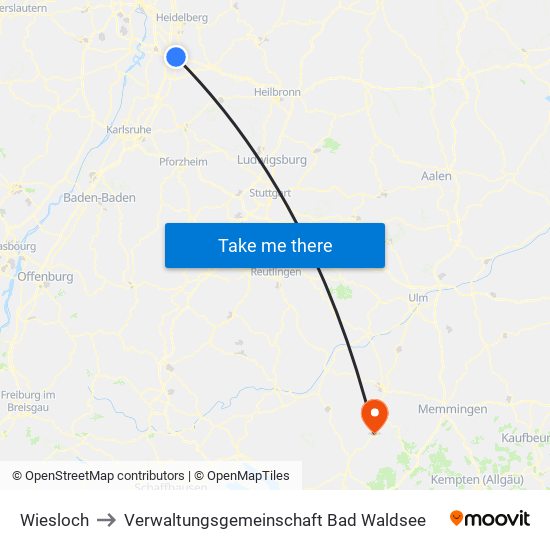 Wiesloch to Verwaltungsgemeinschaft Bad Waldsee map