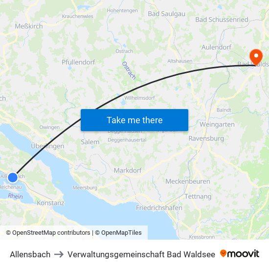 Allensbach to Verwaltungsgemeinschaft Bad Waldsee map