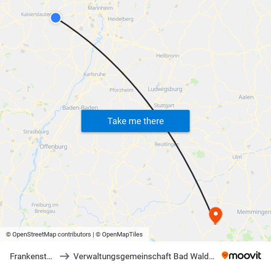 Frankenstein to Verwaltungsgemeinschaft Bad Waldsee map