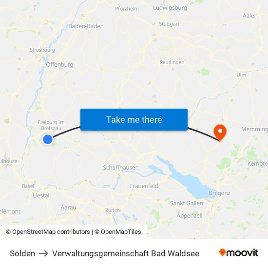 Sölden to Verwaltungsgemeinschaft Bad Waldsee map