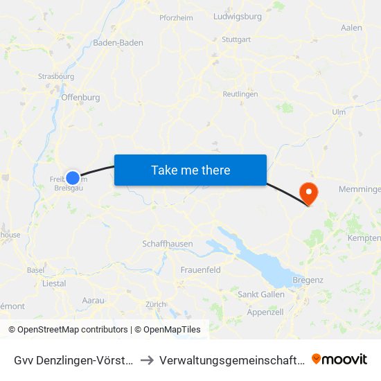 Gvv Denzlingen-Vörstetten-Reute to Verwaltungsgemeinschaft Bad Waldsee map