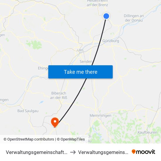 Verwaltungsgemeinschaft Giengen An Der Brenz to Verwaltungsgemeinschaft Bad Waldsee map