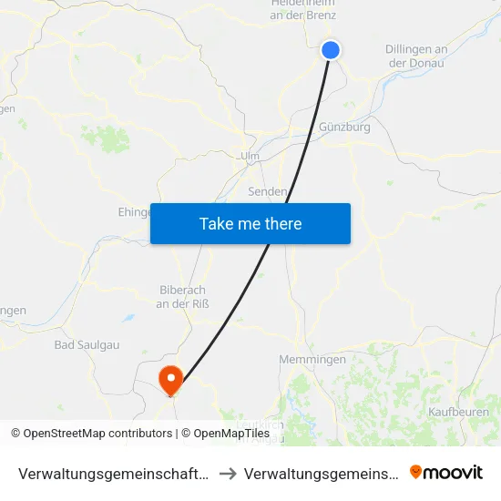 Verwaltungsgemeinschaft Giengen An Der Brenz to Verwaltungsgemeinschaft Bad Waldsee map