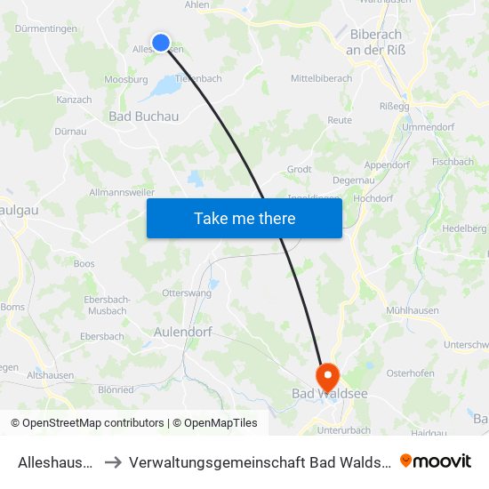 Alleshausen to Verwaltungsgemeinschaft Bad Waldsee map